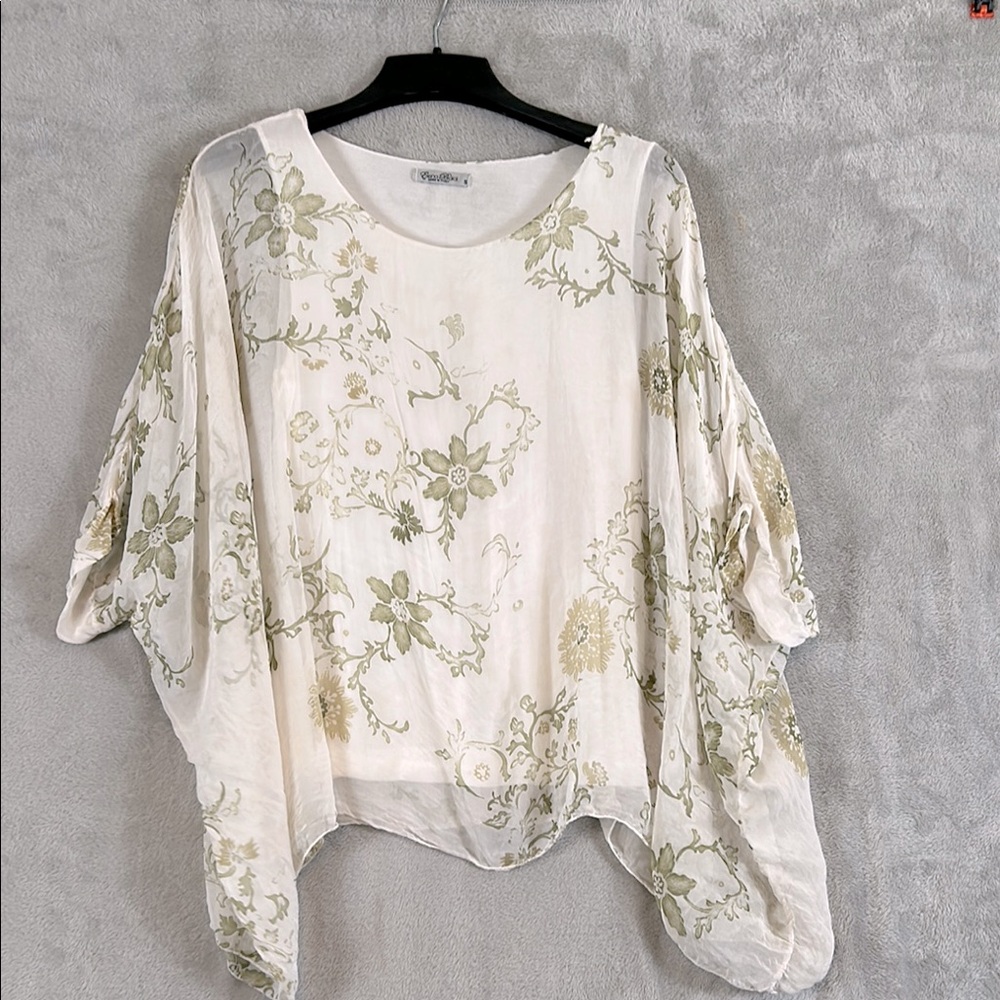 Elena Baldi 100%Silk floral print made in Italy flowey blouse small